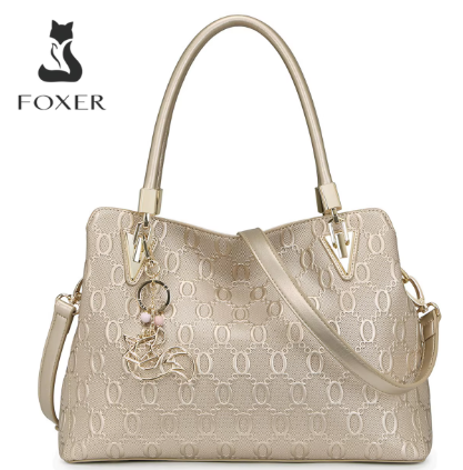 FOXER品牌女士牛皮单肩包，女式分体皮手提包，时尚女士大容量手提包
