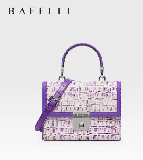 BAFELLI 2026 女士新款手提包 奢侈品牌 K 金系列 时尚紫色晚宴包 单肩包 冬季风格 羊毛休闲
