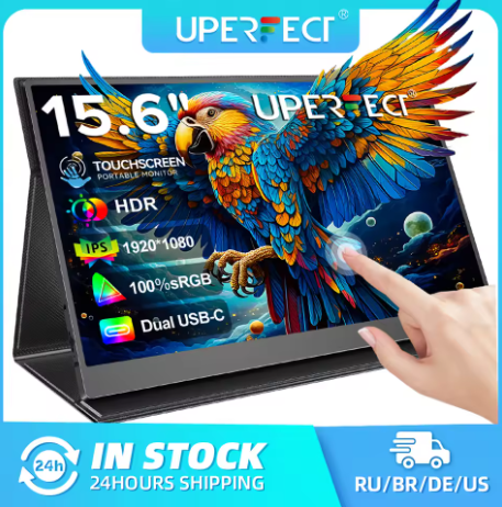 UPERFECT 15.6英寸触控便携式显示器，1080P全高清IPS游戏显示屏，USB-C接口，带扬声器和迷你HDMI接口，适用于PS5、PS4和Xbox Series X/S