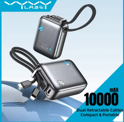 迷你移动电源 22.5W 10000mAh，配备 USB-C Lightning 数据线，口袋大小，支持快速充电，适用于 iPhone、三星、华为等手机。