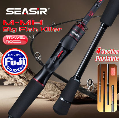 Seasir Salminus XF M/MH 纺车/抛投式钓竿，配备富士O型导环，长度1.83米，最大拖拽力7-9公斤，四节重型全能旅行竿